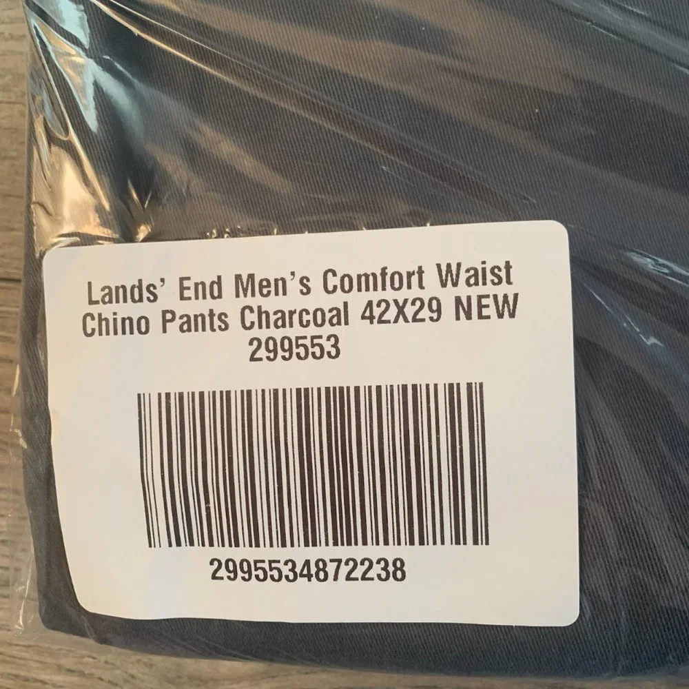NWT LANDS' END MEN'S COMFORT WAIST CHINO PANTS CHARCOAL (GRAY) 42X29‎